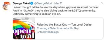 Screen capture of George Takei's tweet quoted above.